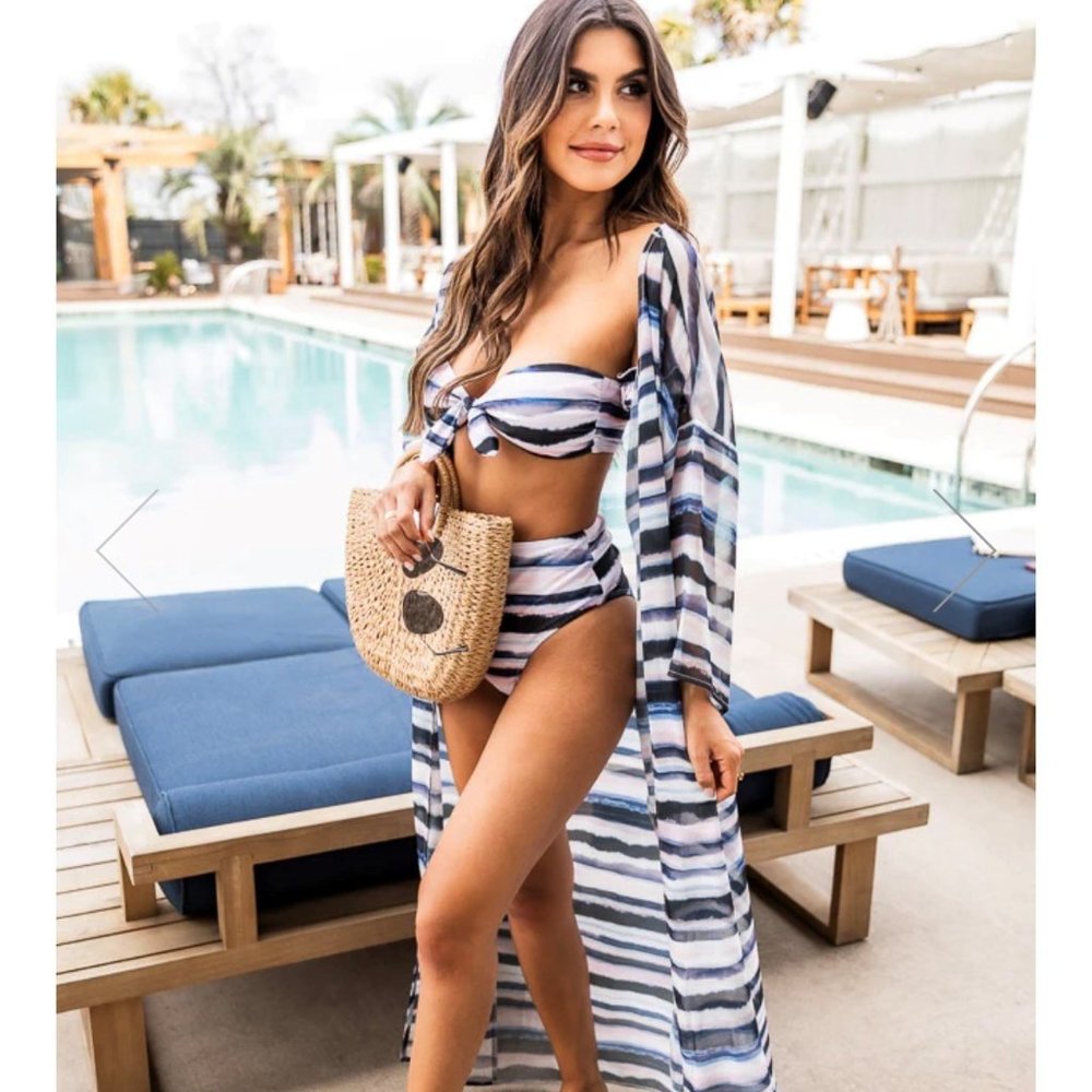 Pink Lily "Longest Day Navy Stripe Swimsuit Cover Up"